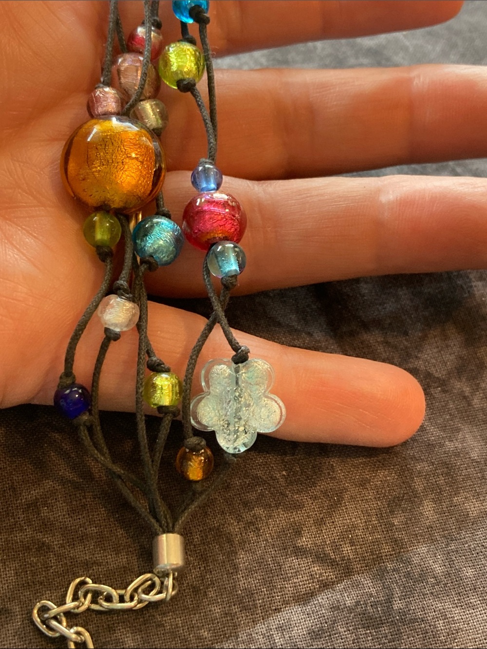 Multi Strand Glass Bead Flower Pendant Bracelet